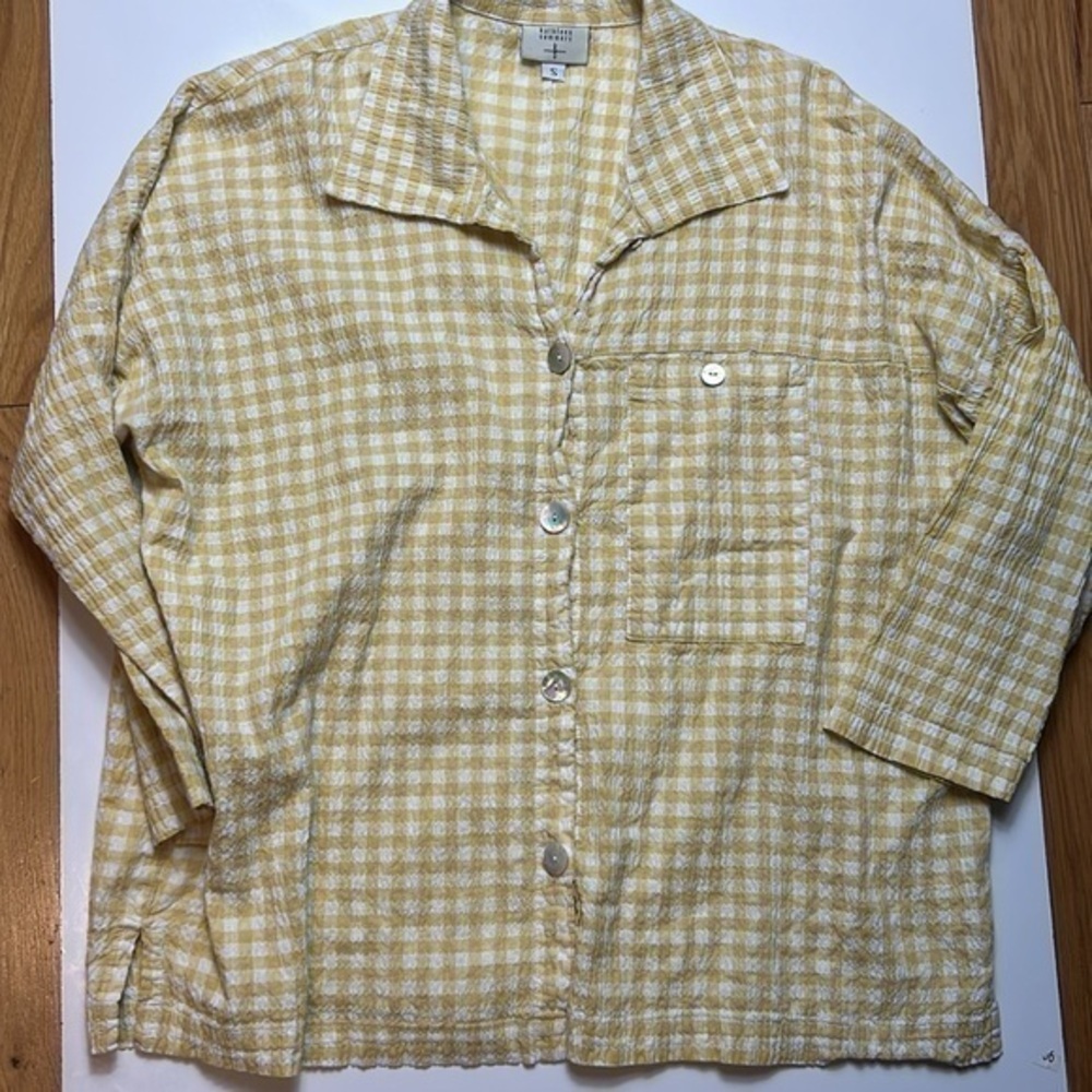 Kathleen Sommers check gauze button front shirt